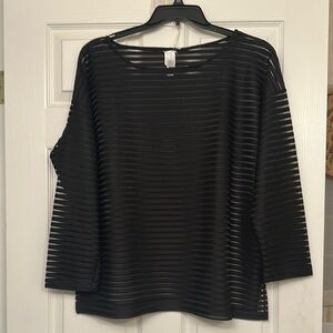 NWT WYNNE Black Sheer Striped Women's Top Size M